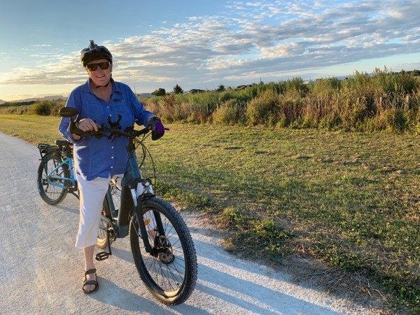 Marie relaxing on her ebike